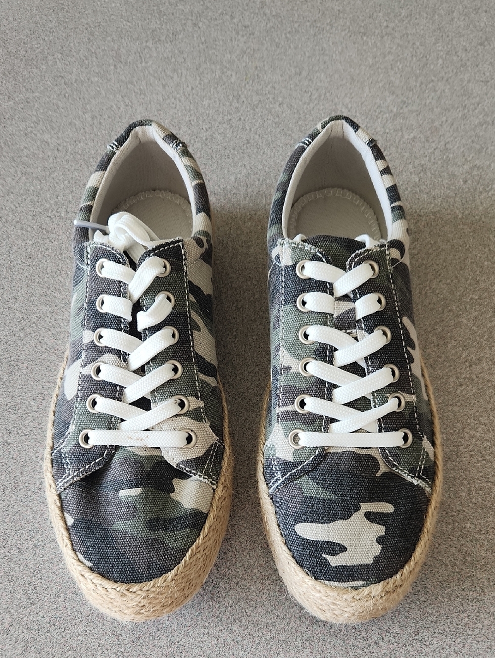 Very G Camouflage Espadrille Lace-Up Flats in Green and Brown